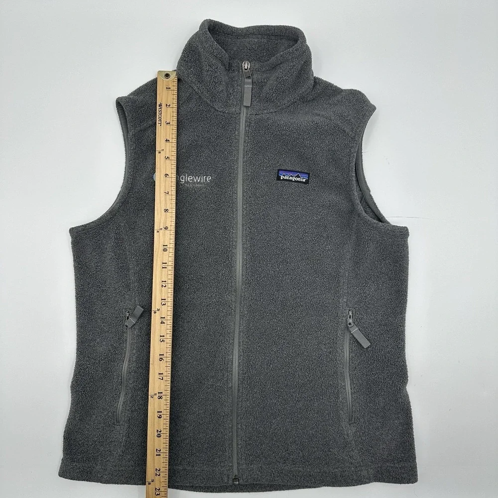 Patagonia Synchilla Full Zip Vest Womens Medium M Gray Singlewire Embroidered‎